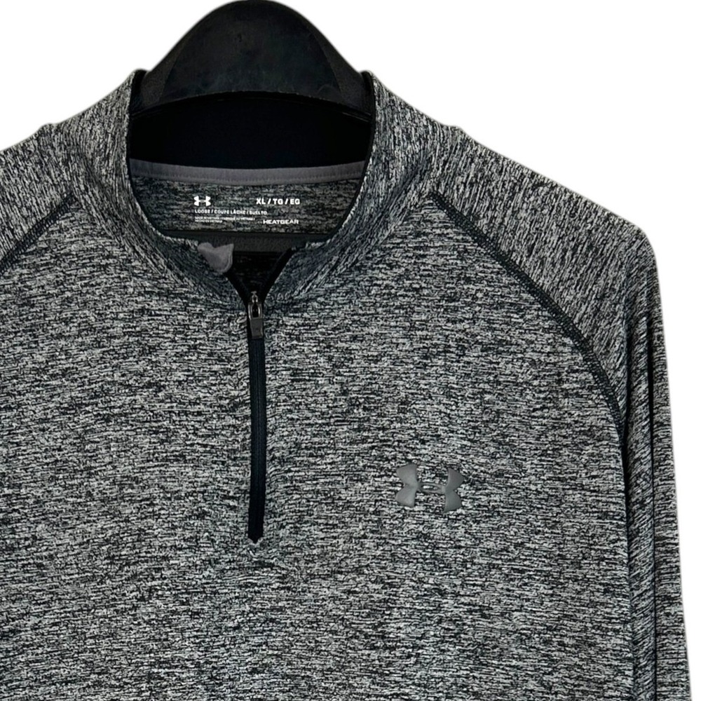 Under‎ Armour Mens XL Loose HeatGear Quarter Zip Pullover Space Dye Gray Black